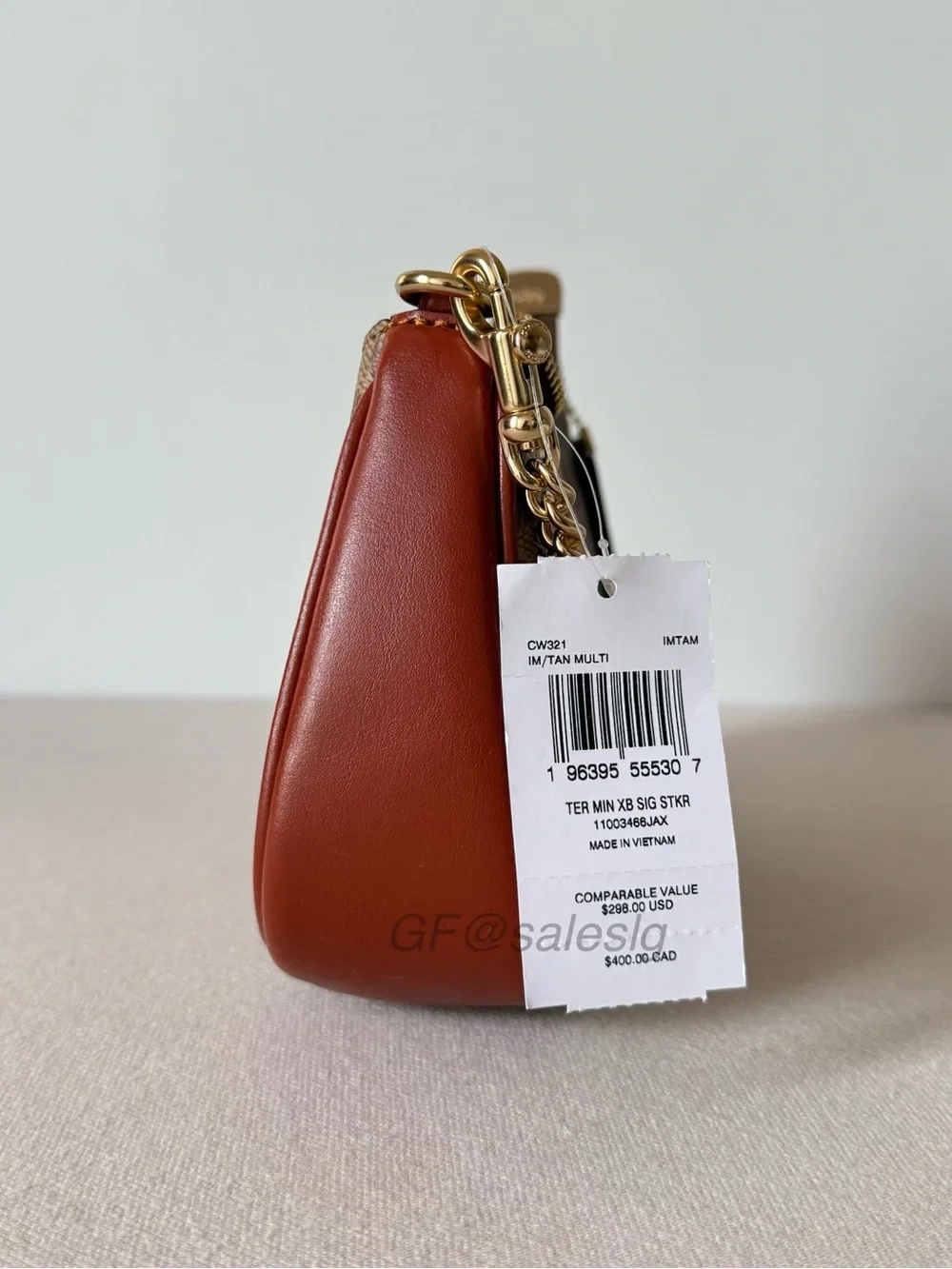 NWT Coach Teri Mini Shoulder & Crossbody Bag With Sticker Print  Tan CW32